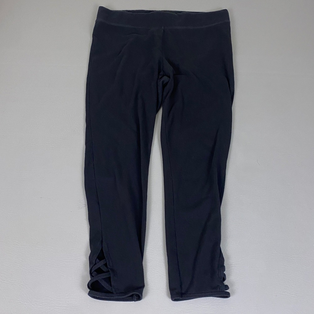 Sonoma Leggings Women's Size Large Capri Black Cropped Lattice Strappy Cuff